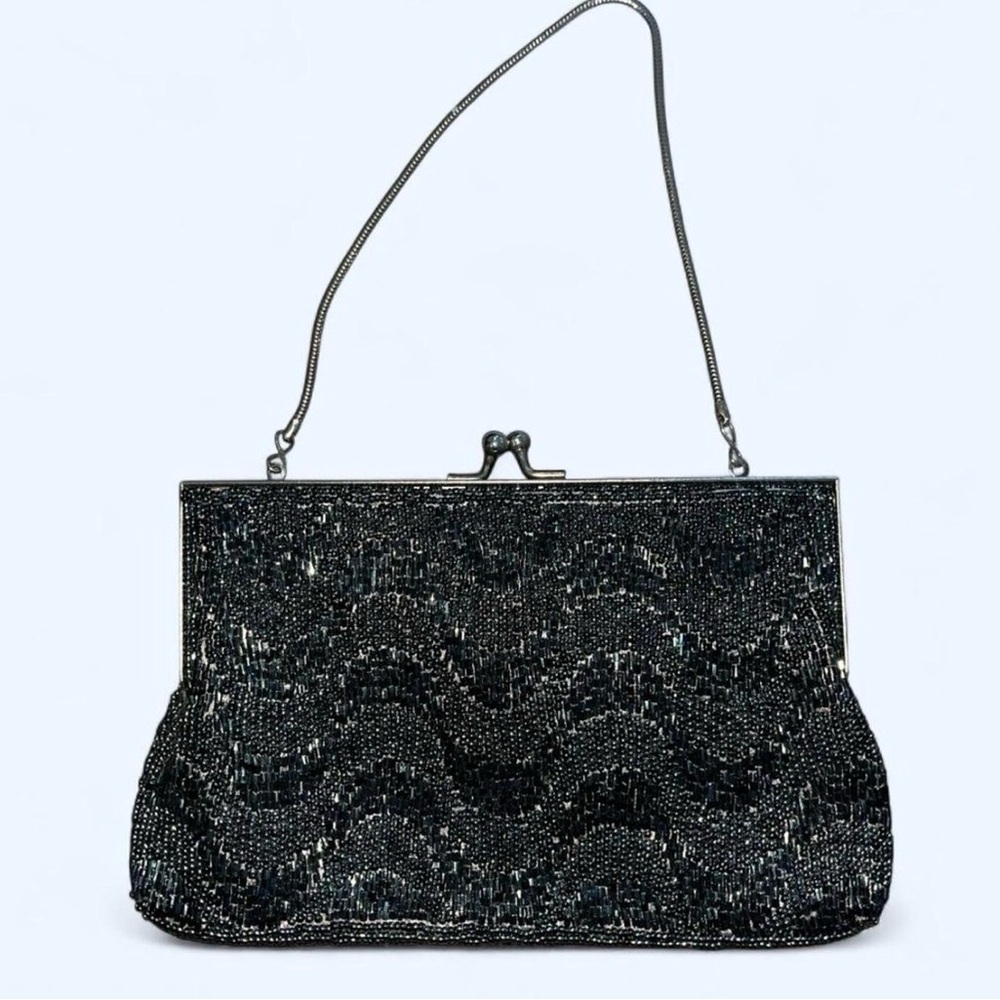 Elegant Beaded Silver& Black Evening Bag